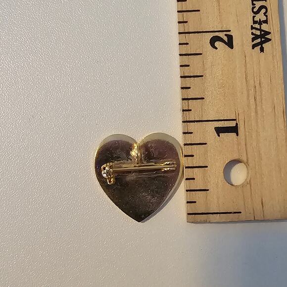 Vintage Red Heart Cloisonne Brooch Pendant with Flowers & Butterfly - Picture 4 of 5